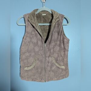 Columbia Reversible Corduroy/Fuzzy Soft Brown Women's Vest Size Small Floral